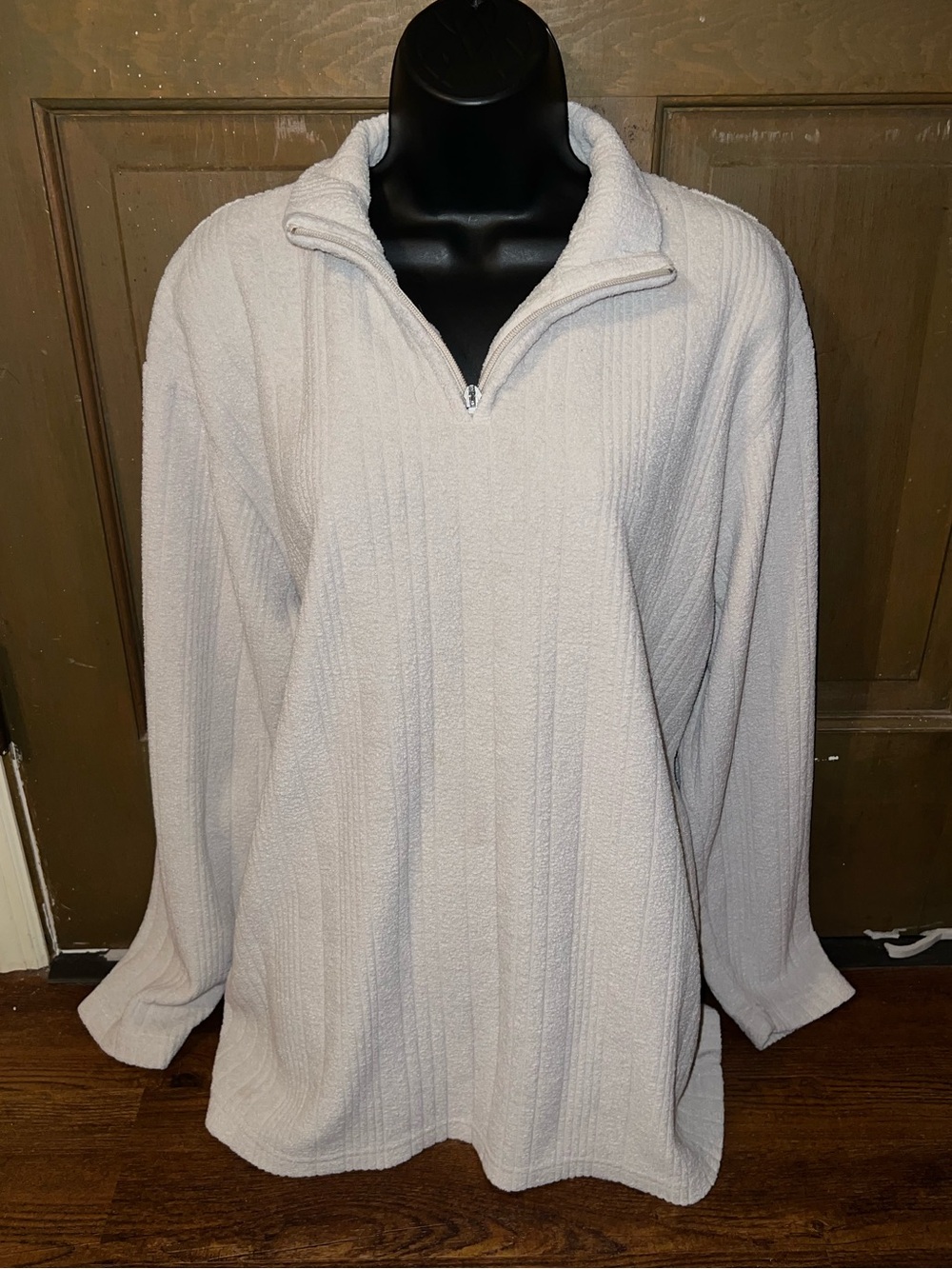 Axcess Light Beige Textured Vertical Rib Quarter Zip Mock Neck Sweater Size XL